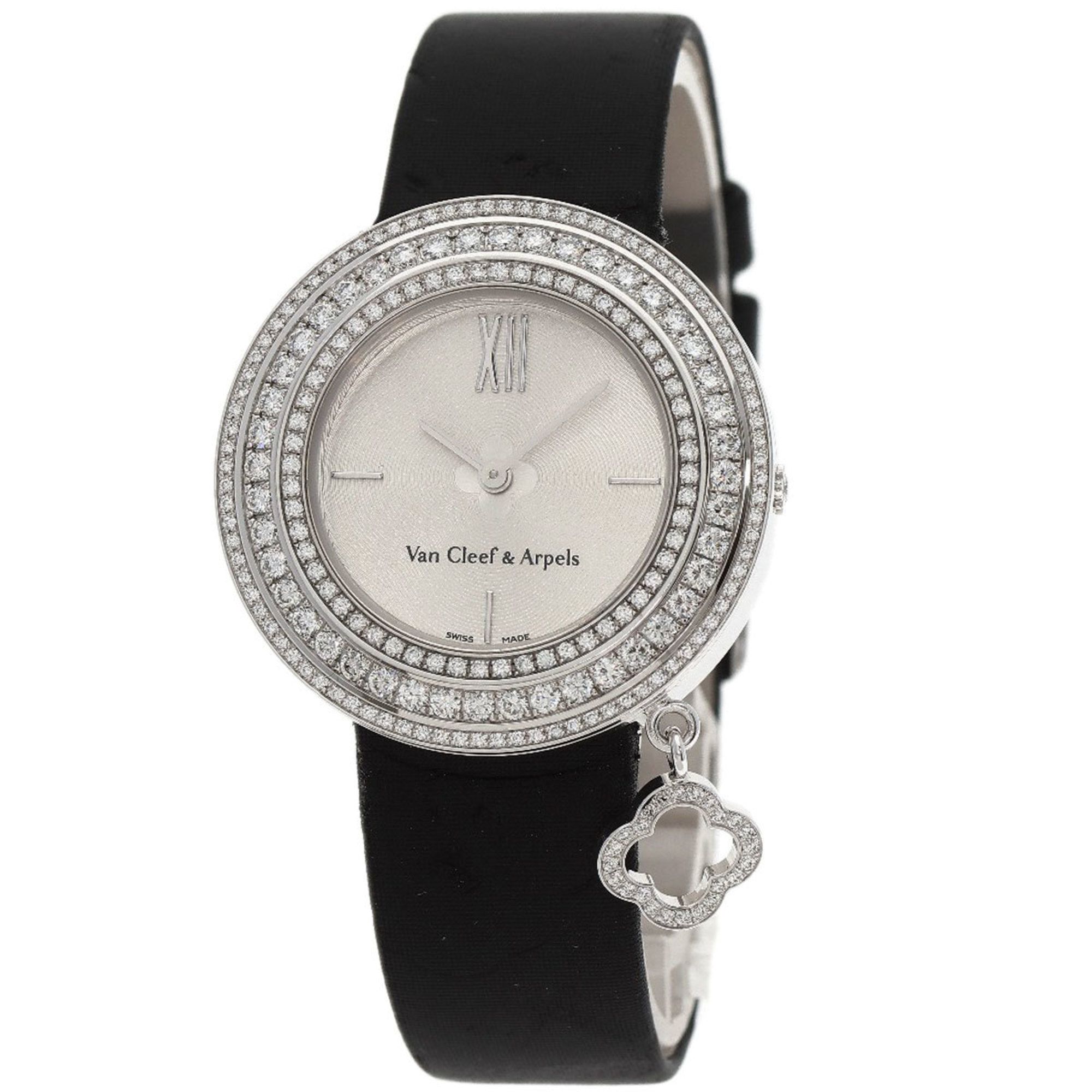 Van Cleef & Arpels VCARM95300 Charm Watch 32mm Triple Diamond Bezel Wristwatch K18 White Gold Leathe