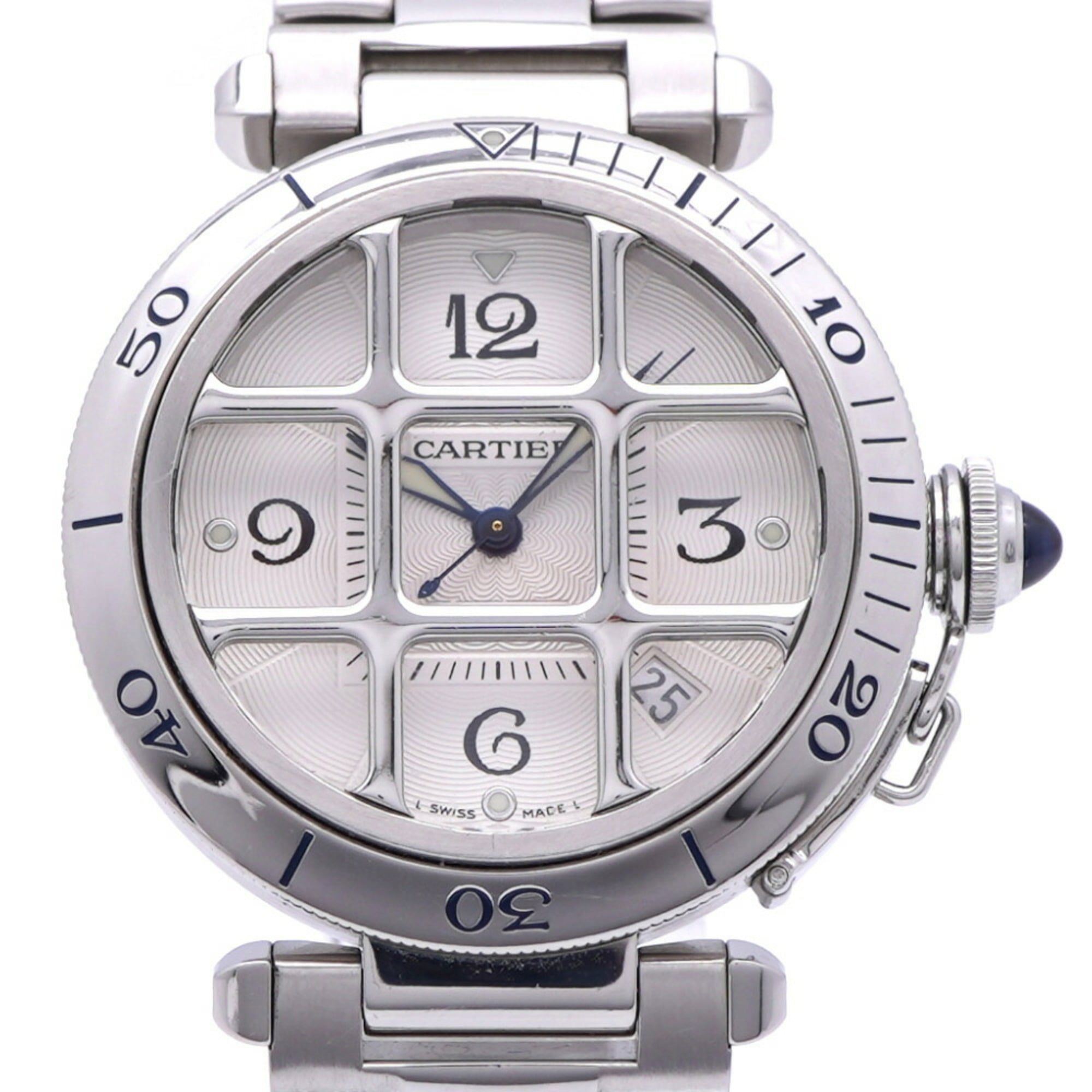 Cartier Pasha Convex Grid W31059H3 Automatic Watch, Stainless Steel, Silver, 1914, Men's