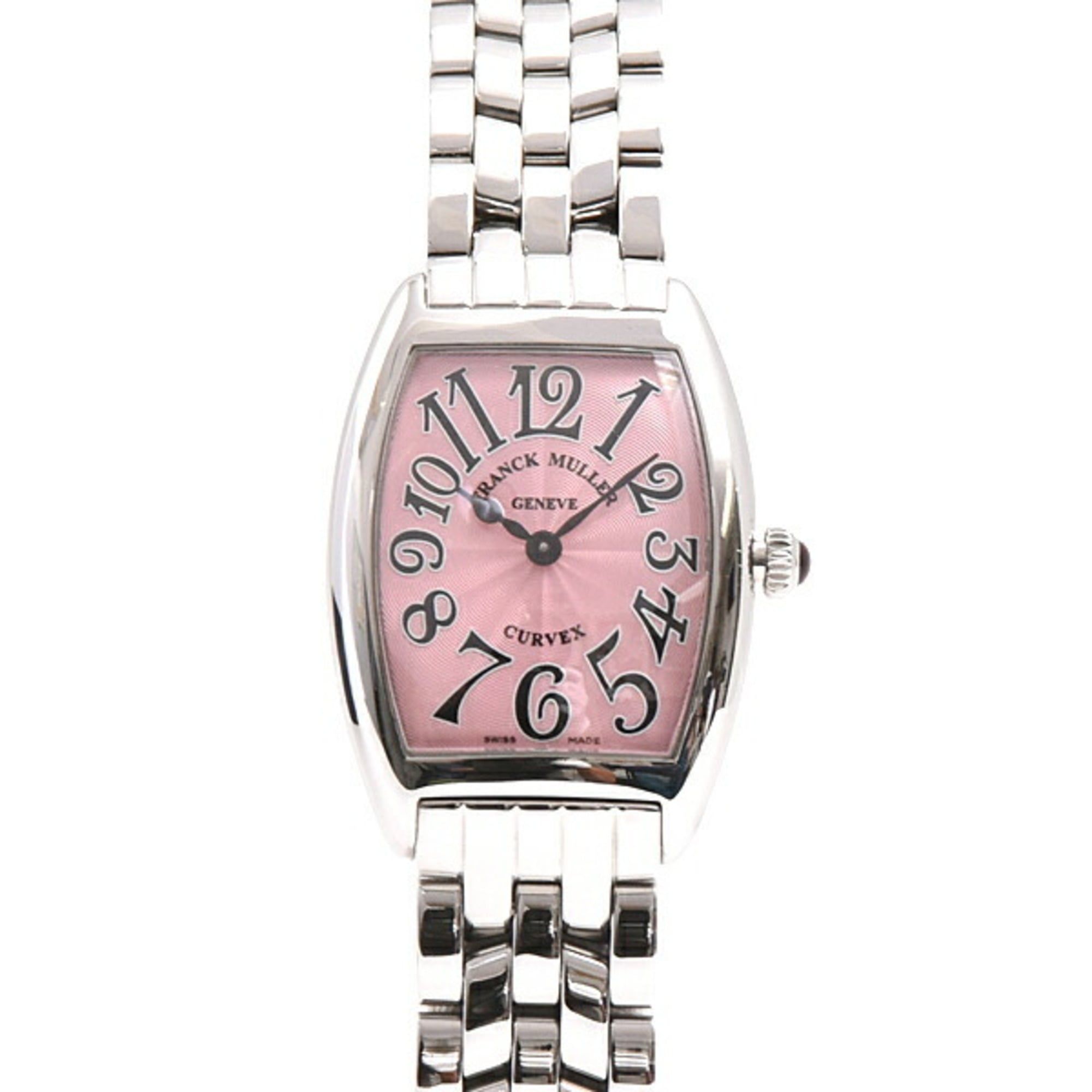 Franck Muller Women's Tonneau Curvex Battery-Operated Watch with Pink Guilloche Design, Stainless St