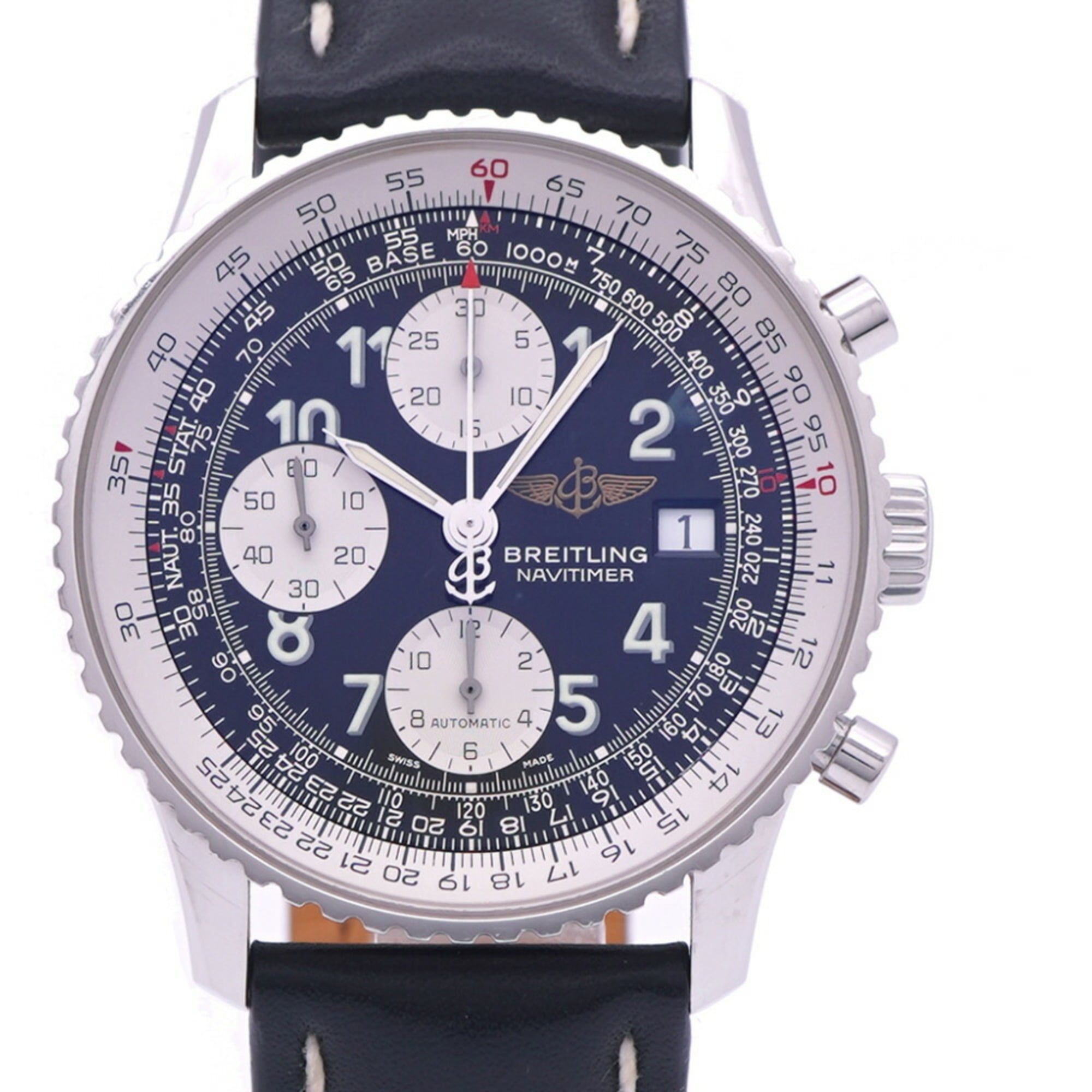 Breitling Navitimer A13322 Automatic Watch, Stainless Steel/Leather, Black Dial, 0171BREITLING, Men'