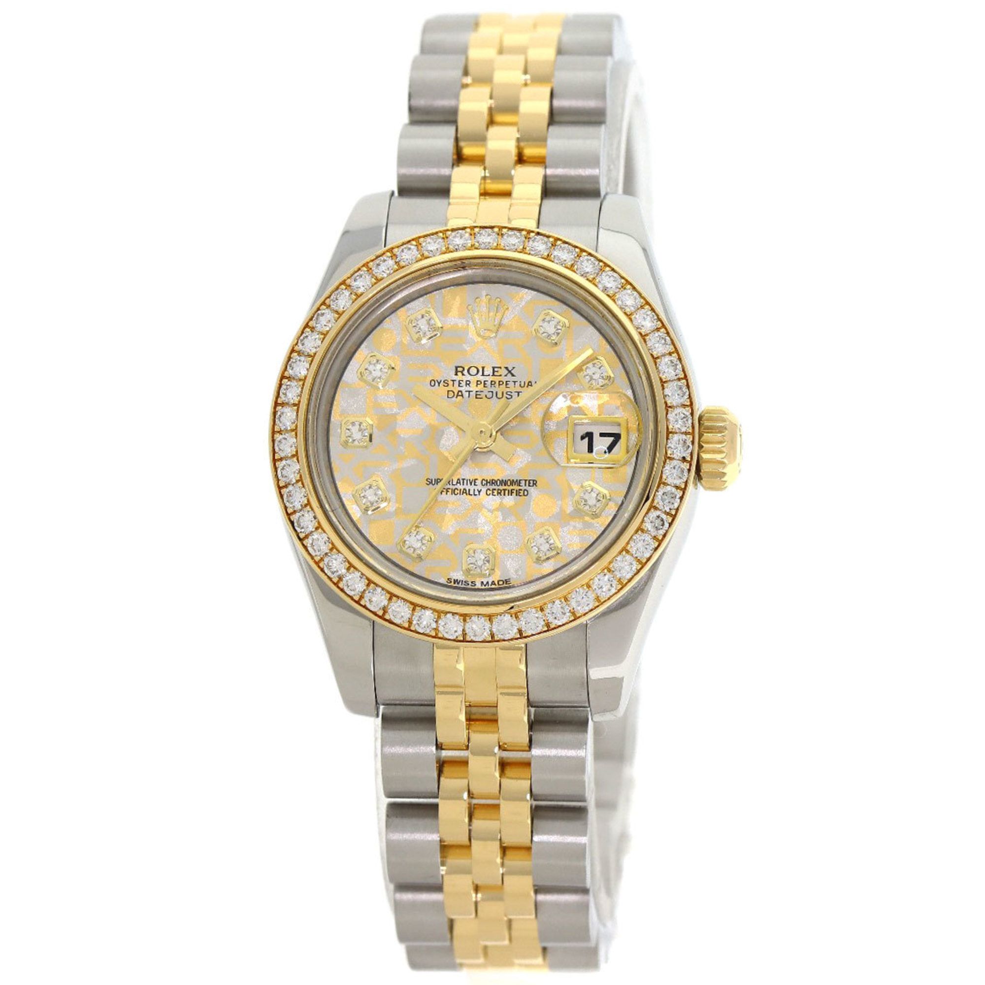 Rolex 179383G Datejust with 10 Diamond Bezels and Gold Crystals, Stainless Steel Watch in 18K Yellow