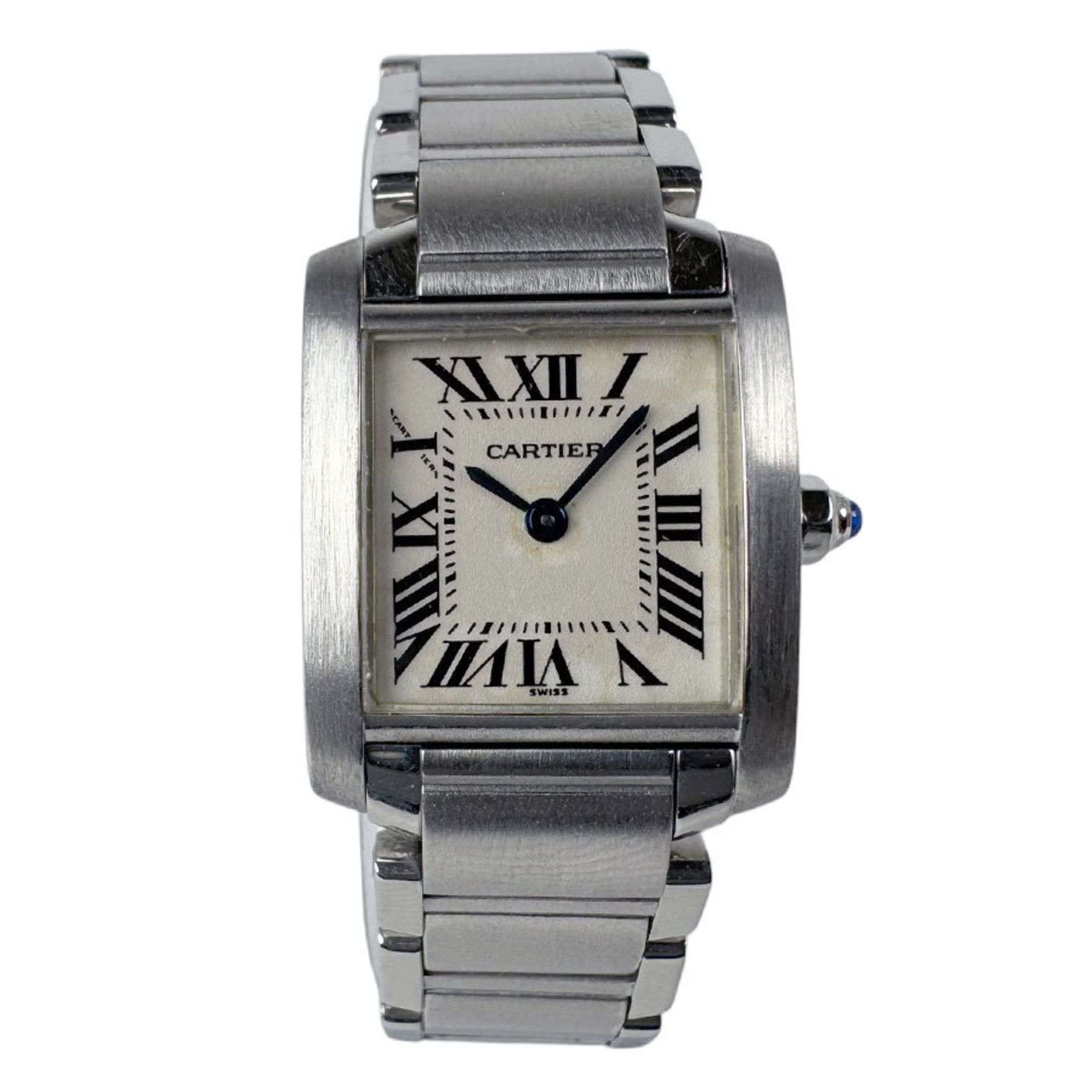 CARTIER Watch Tank Francaise SM Stainless Steel Silver x White Ladies Quartz