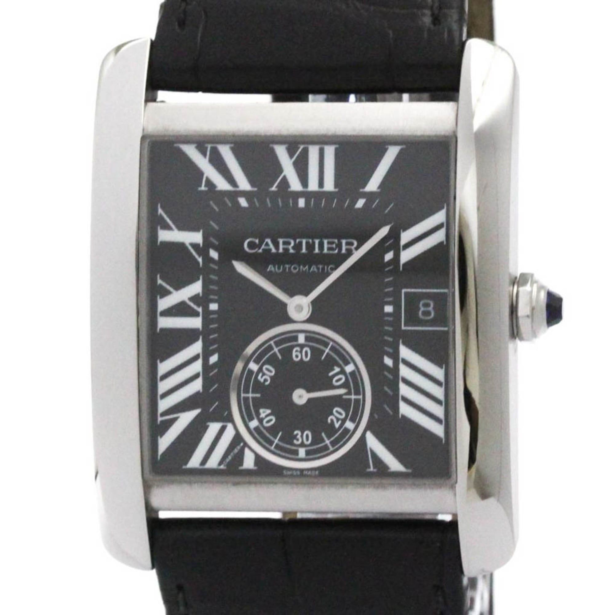CARTIER Tank MC Steel Leather Automatic Mens Watch W5330004 Polished
