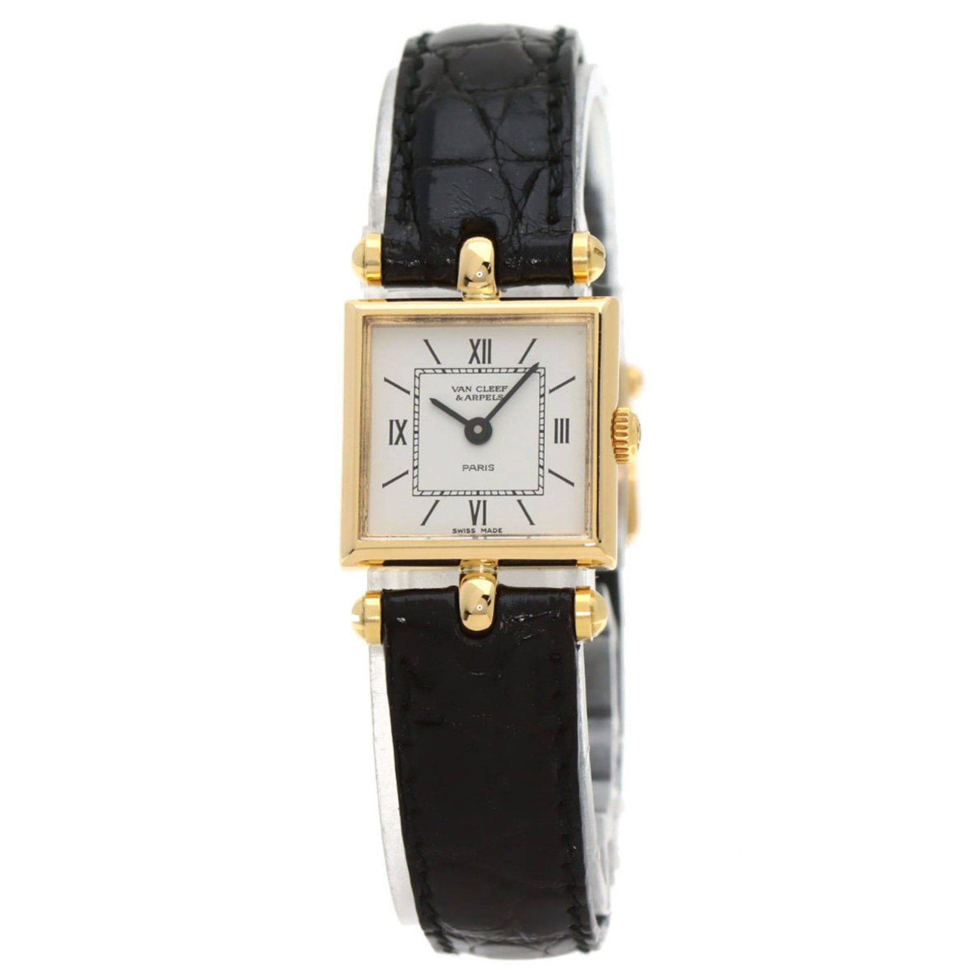 Van Cleef & Arpels 122942B1 Classic Carre Square Watch, 18K Yellow Gold and Leather, Women's