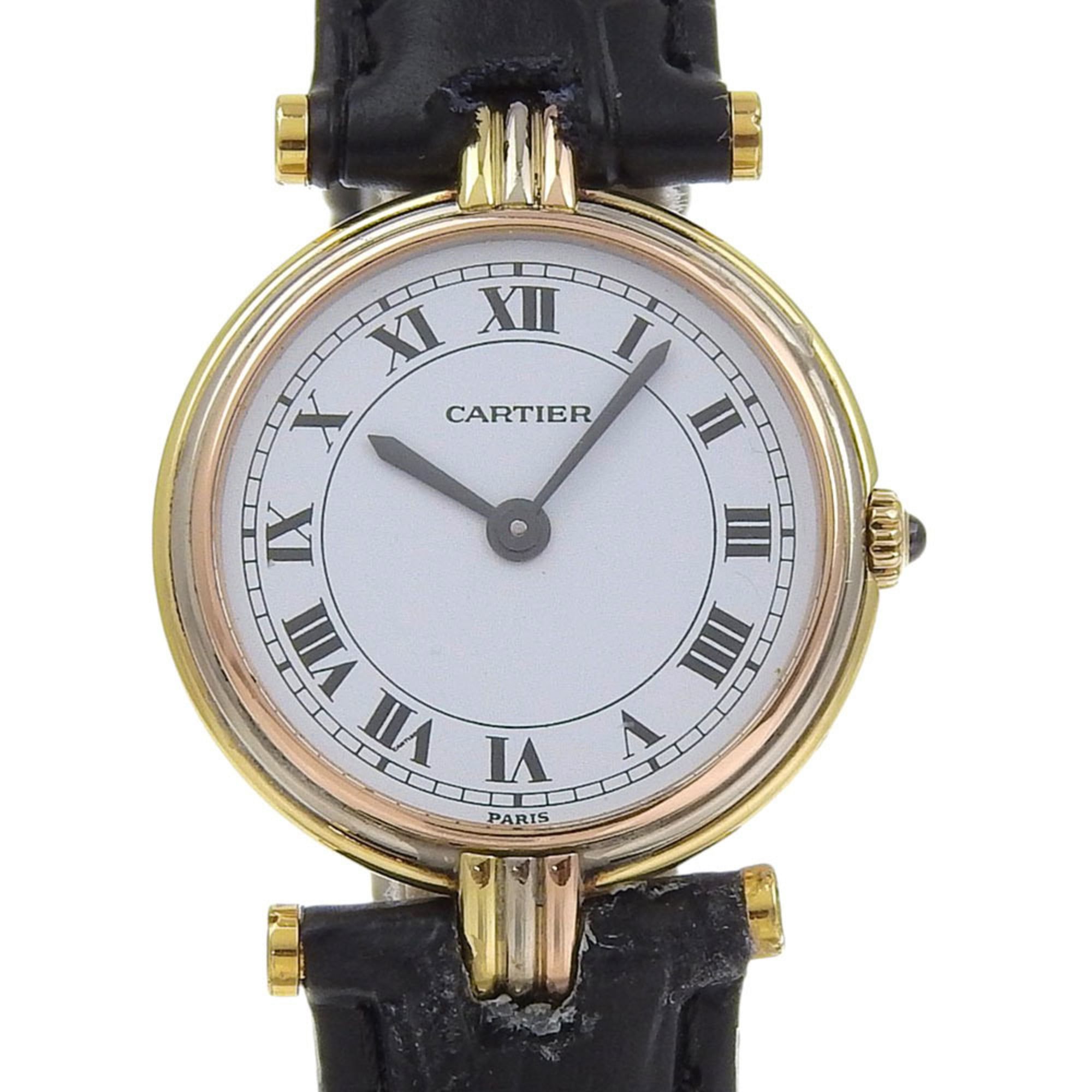 Cartier Must Vendome Women's Watch, 18K Gold with Embossed Leather, Made in France, Quartz Movement,