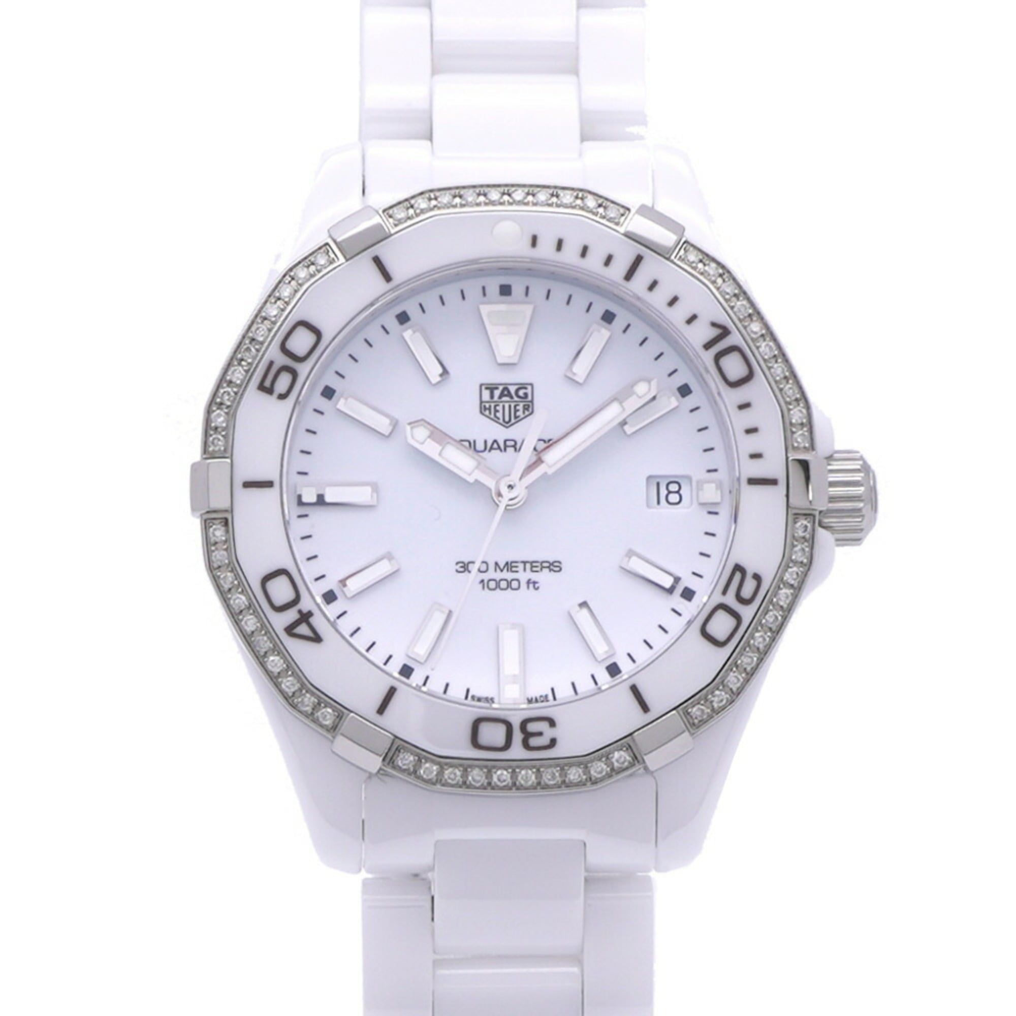 Like new TAG Heuer Aquaracer Diamond Bezel WAY1396 Quartz Watch White Ceramic/Diamond Dial 1529TAG H