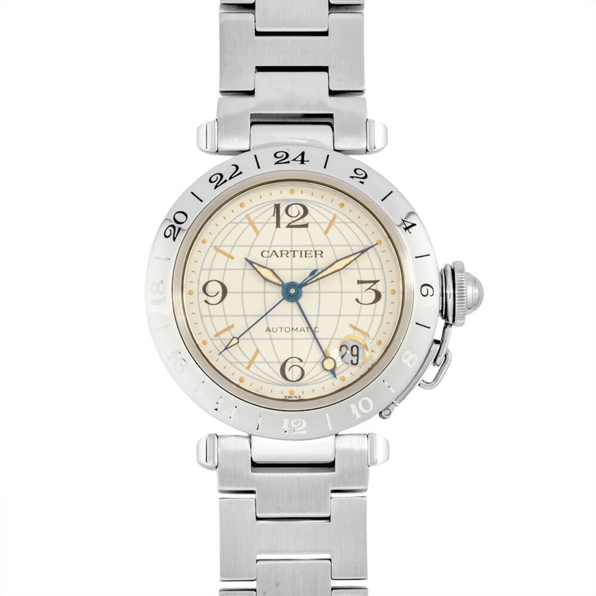 Cartier Pasha C Meridian GMT Automatic Watch, Silver Dial, Stainless Steel, Men's, W31078M7, 2377