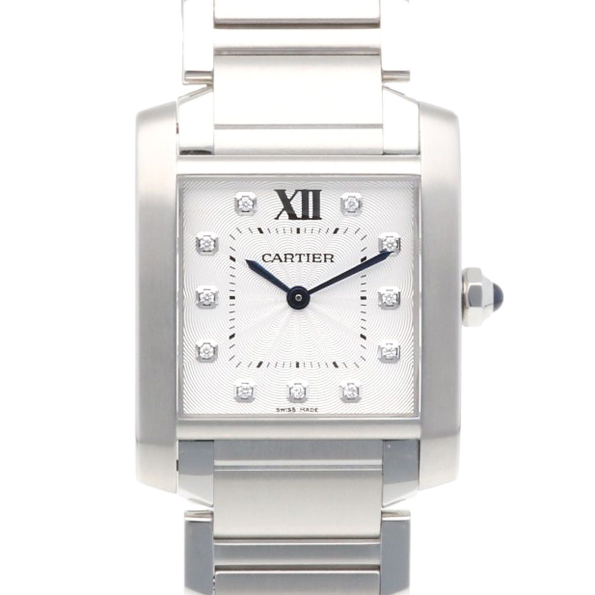 Cartier Tank Française MM Wristwatch, Stainless Steel, 3751, Quartz, Women's, Pre-owned, 11 Diamonds