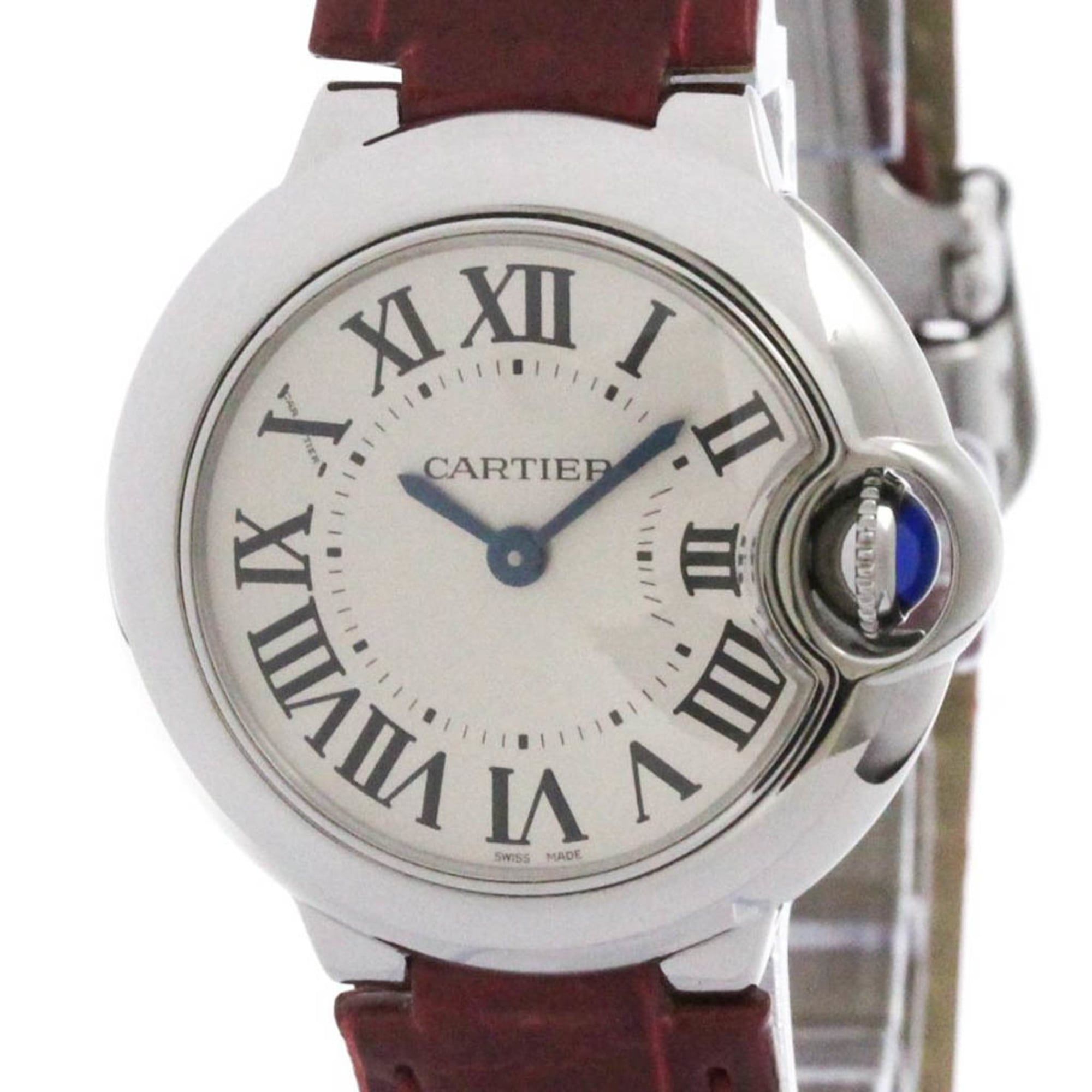 CARTIER Ballon Bleu SM Steel Leather Quartz Ladies Watch W69018Z4