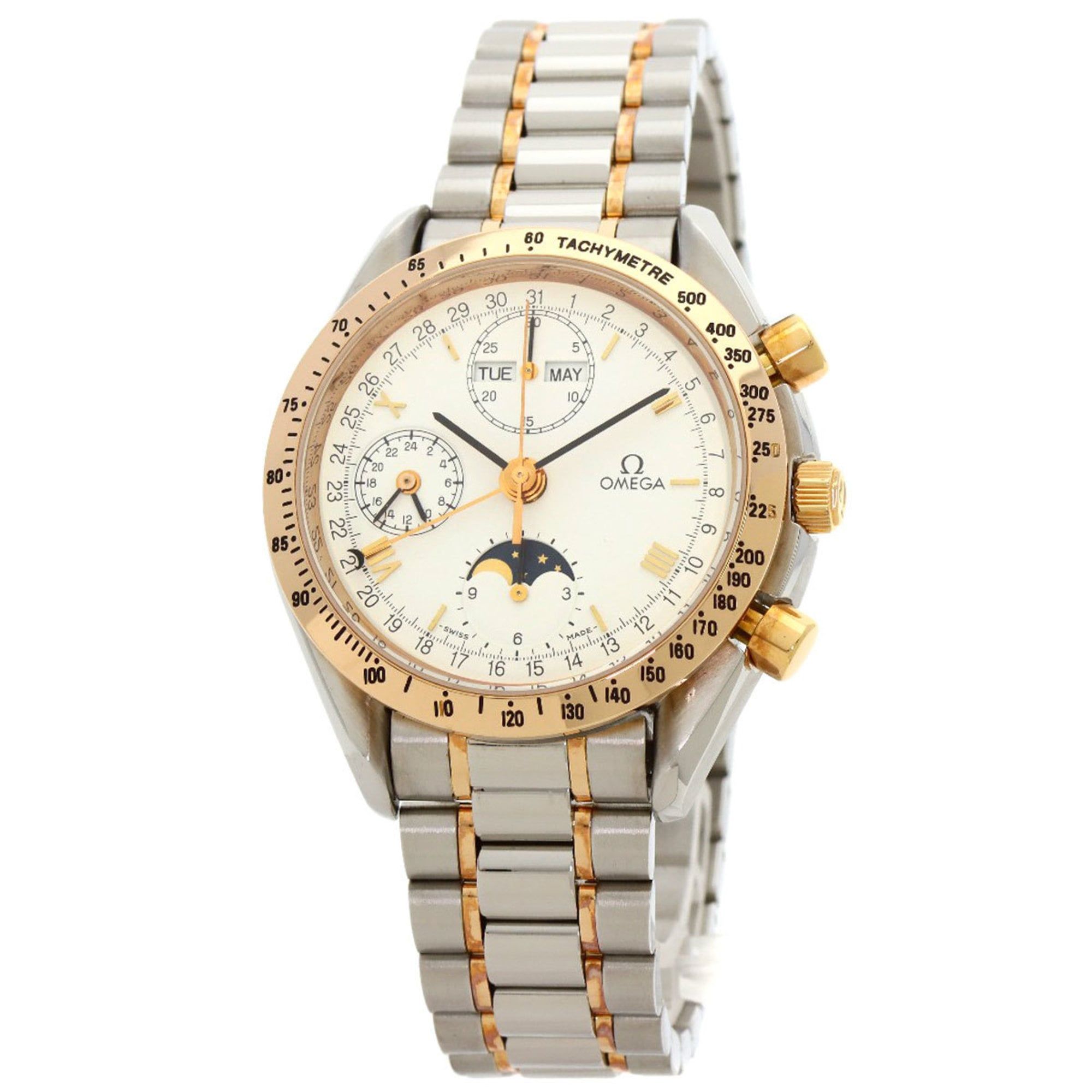 Omega 3336.20 Speedmaster Triple Calendar Moon Phase Watch Stainless Steel SSxK18PG K18PG Men's