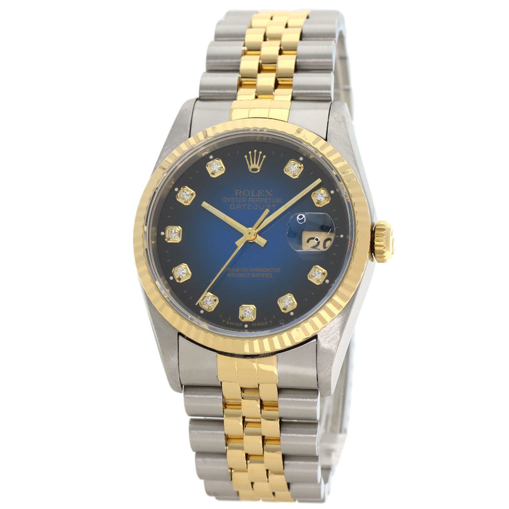 Rolex 16233G Datejust 10P Diamond Blue Gradient Stainless Steel Watch, SSx18KYG, 18KYG, Men's