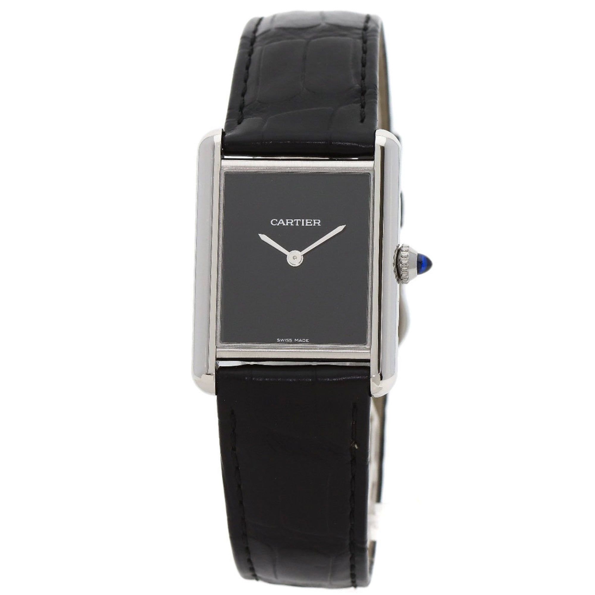 Cartier WSTA0072 Must Tank LM Watch in Stainless Steel and Crocodile Leather, Men's