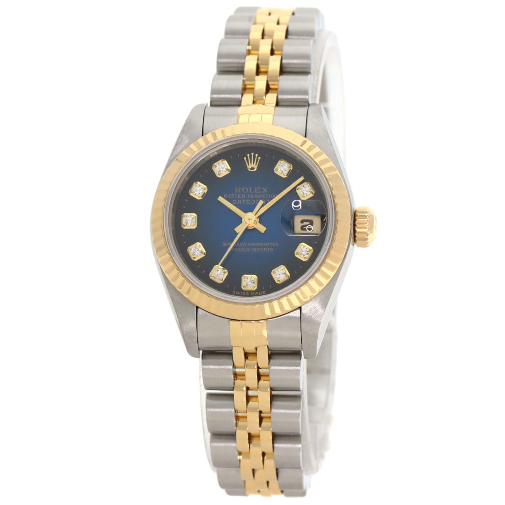 Rolex 69173G Datejust 10P Diamond Blue Gradient Watch in Stainless Steel SSx18KYG (18KYG) for Women