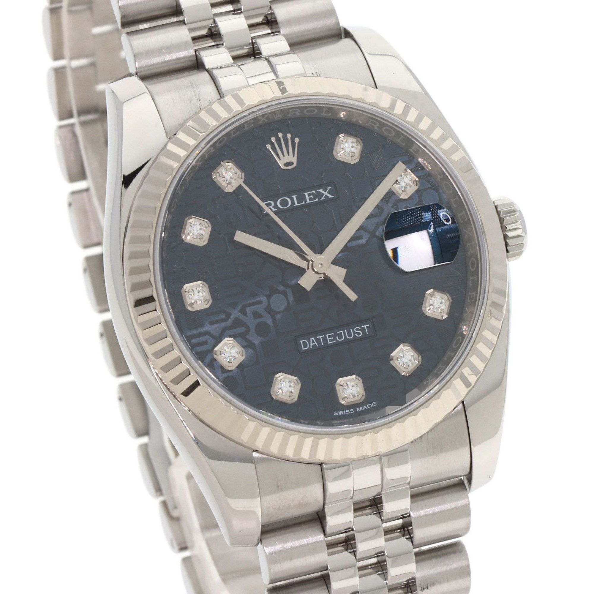 Rolex 116234G Datejust 10P Diamond Watch Stainless Steel SS K18WG Men's ROLEX
