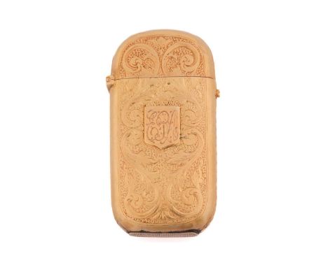 A French vesta case, in an elongated rectangular form, with elaborated bright-cut engravings throughout with scrollwork, brai