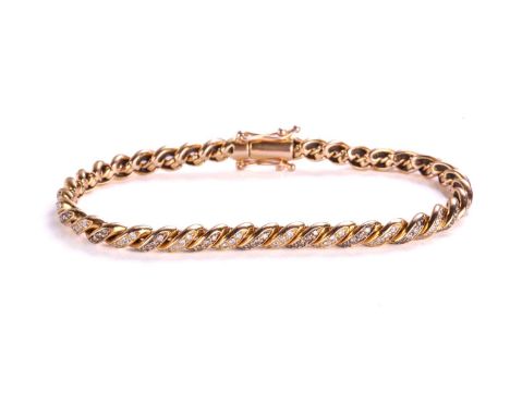 A diamond-set twisted rope bracelet, alternating in brown and colourless circular-cut diamonds pavé-set on links, completes w