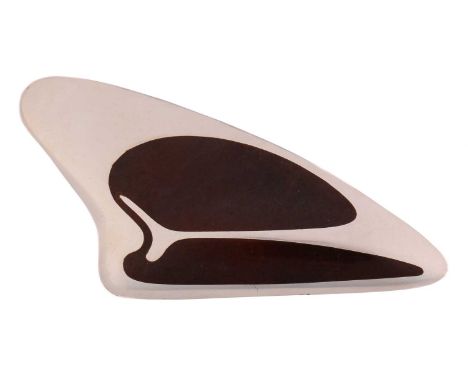 Georg Jensen - an enamel brooch, with brown enamel on an abstract panel, fitted with hinged pin stem and roll-over safety cat