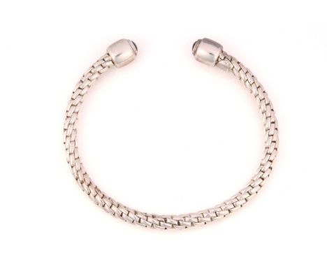 FOPE - A Silver Fope bangle with sapphires from the 'Ice' collection, comprising an open bangle with a twisted brick link des