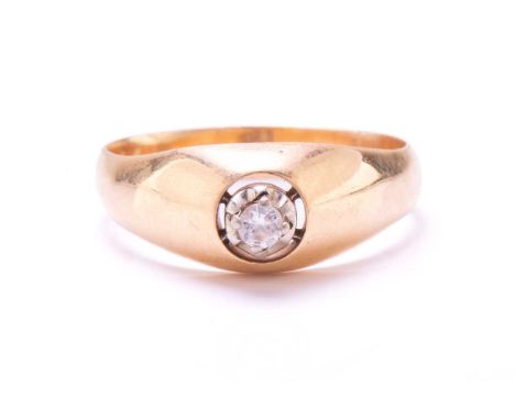 A diamond solitaire ring, contains a round brilliant-cut diamond with an approximate size of 3.3 x 3.3 x 1.9 mm, set in an il