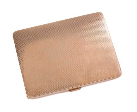 A 9ct yellow gold cigarette case by the Adie Brothers, in rectagular form, engine-turned pattern, with push-button thumbpiece