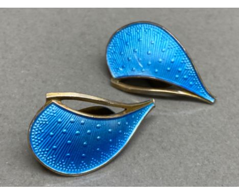Norwegian Silver &amp; blue enamel pair of clip on earrings