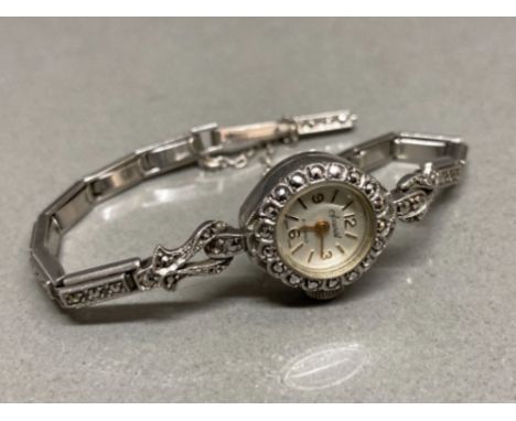 A silver and marcasite cocktail watch by Accurist 16.1g gross