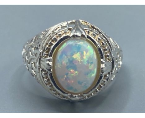 A silver ring with central Opal panel, size N, 4.7g gross