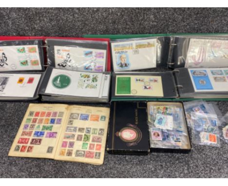 Total of 4 albums of vintage first day covers together with the Atlas stamp album, also includes miscellaneous stamps from ar