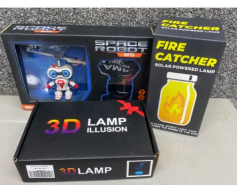 Space Robot RC copter together with 3D Spider-Man Lamp illusion &amp; fire catcher solar powered lamp