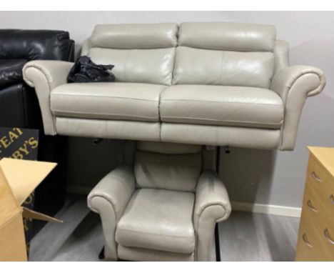 Grey leather 2 seater sofa &amp; matching electric armchair