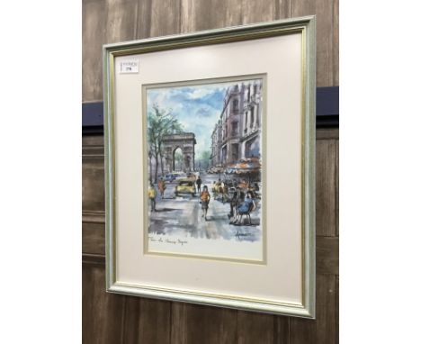 PAIR OF PRINTS DEPICTING PARIS, each framed and under glass, 44cm x 35cm overall, along with unframed prints of Paris