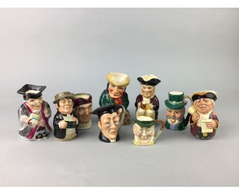 LOT OF ROYAL DOULTON TOBY JUGS, along with Tony Wood and other examples, and a Caithness glass vase, 13.5cm high