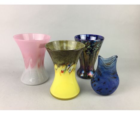 STRATHEARN GLASS VASE, 18cm high, along with a Vasart glass vase, Selkirk glass vase, Caithness glass vase and other glass wa