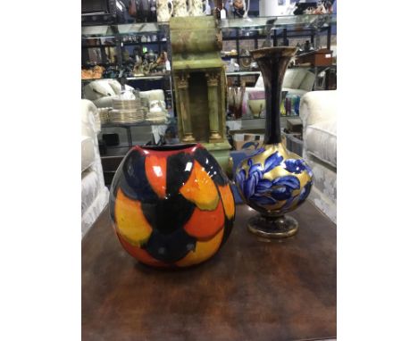 POOLE POTTERY VASE, 20cm high, along with a Burleigh ware floral wall plaque and a Thomas Forester Phoenix ware vase (3)