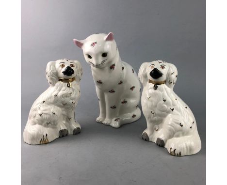 PAIR OF BESWICK WALLY DOGS, 20cm high, along with a ceramic cat figure (3)