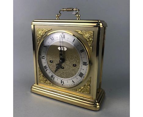 RETRO 'HERMLE' GILT METAL CASED MANTEL CLOCK, with chiming movement, 21cm high