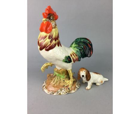 HANDPAINTED CERAMIC COCKEREL, marked Italy to the base, 30.5cm high, along with three Chinese vases and a handpainted figure 