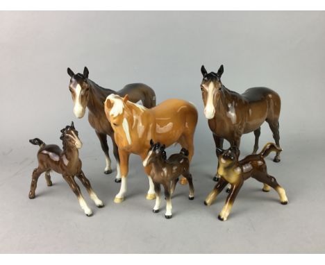 GROUP OF BESWICK AND OTHER CERAMIC HORSE FIGURES, comprising three larger examples, the tallest 20cm high (6)