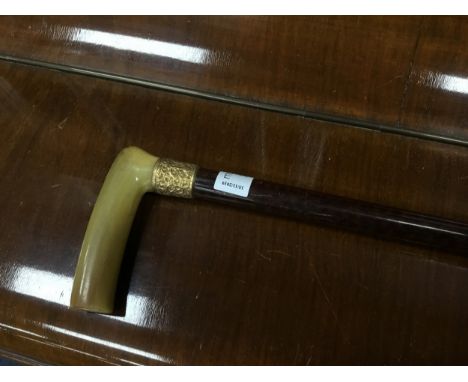 WALKING STICK, with horn handle, the gold plated mount inscribed 'Wm. Anderson Langside Glasgow', 93cm high