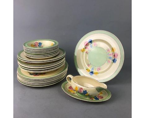 ROYAL STAFFORDSHIRE PART DINNER SERVICE, decorated with the Crocus pattern by Clarice CLiff