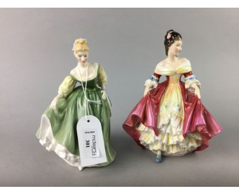 ROYAL DOULTON FIGURE OF 'FAIR LADY', HN 2193, 18cm high, along with other ceramic figures comprising a Royal Doulton figure o