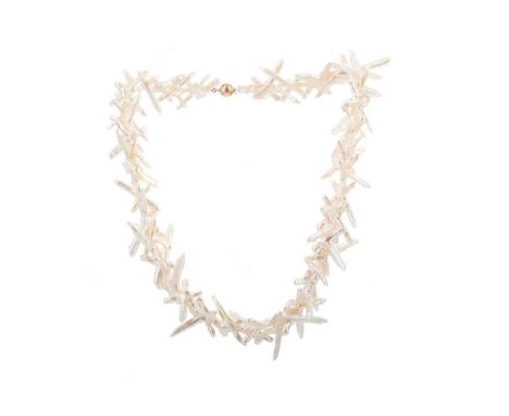 BAROQUE PEARL NECKLET,with eighteen carat gold ball clasp