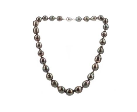 TAHITIAN PEARL NECKLACE,with nine carat white gold ball clasp