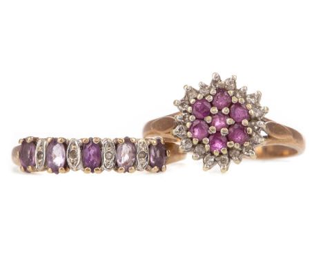 TWO GEM SET AND DIAMOND RINGS,one ruby and one amethyst, each in nine carat gold, 3.6g gross (2)