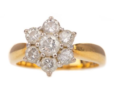 DIAMOND CLUSTER RING,the round brilliant cut stones totalling approximately 1.00 carat, in eighteen carat gold, size N 1/2, 7