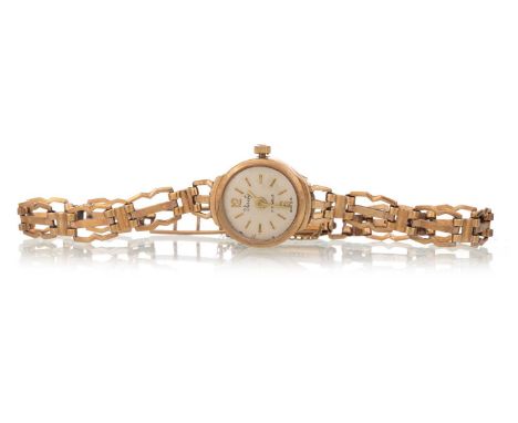 VERITY NINE CARAT GOLD MANUAL WIND WRIST WATCH the round dial with baton and Arabic hour markers, 15mm case, on a nine carat 