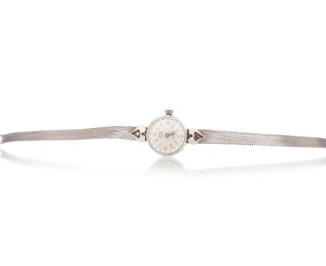 TULXIS EIGHTEEN CARAT WHITE GOLD MANUAL WIND WRIST WATCH the round dial with baton and Arabic hour markers, 16mm case, on a w