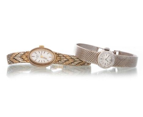 TWO NINE CARAT GOLD COCKTAIL WATCHES comprising an omega and a Rotary example, the Omega in nine carat white gold, the Rotary