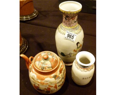 Two Chines republic vases with a Kutani ware teapot 