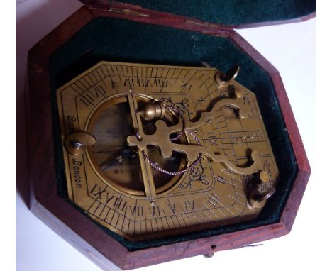 Brass boxed sundial / compass stamped Cox London